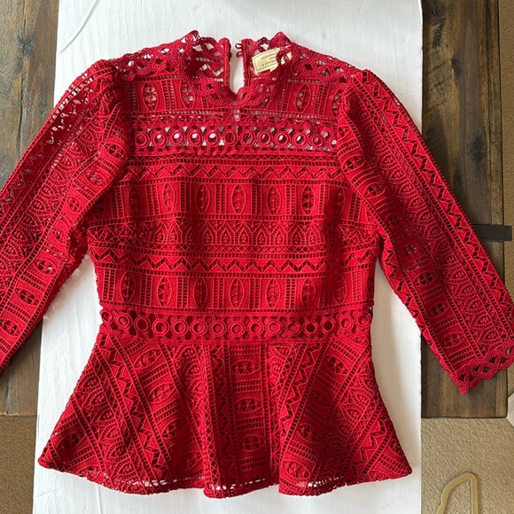 Anthropologie Moulinette Soeurs Tamera Red Lace Peplum Top size 2 Boho Romance - Picture 1 of 5